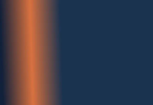 Pintura de paisaje con una línea de horizonte marcada, tonos azules y naranjas de atardecer.