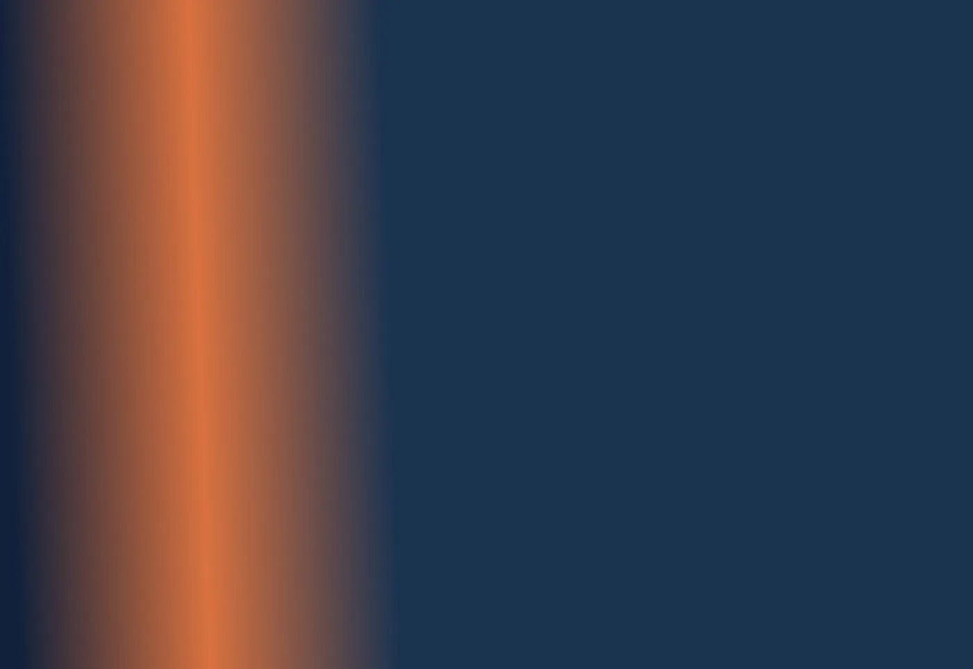Pintura de paisaje con una línea de horizonte marcada, tonos azules y naranjas de atardecer.